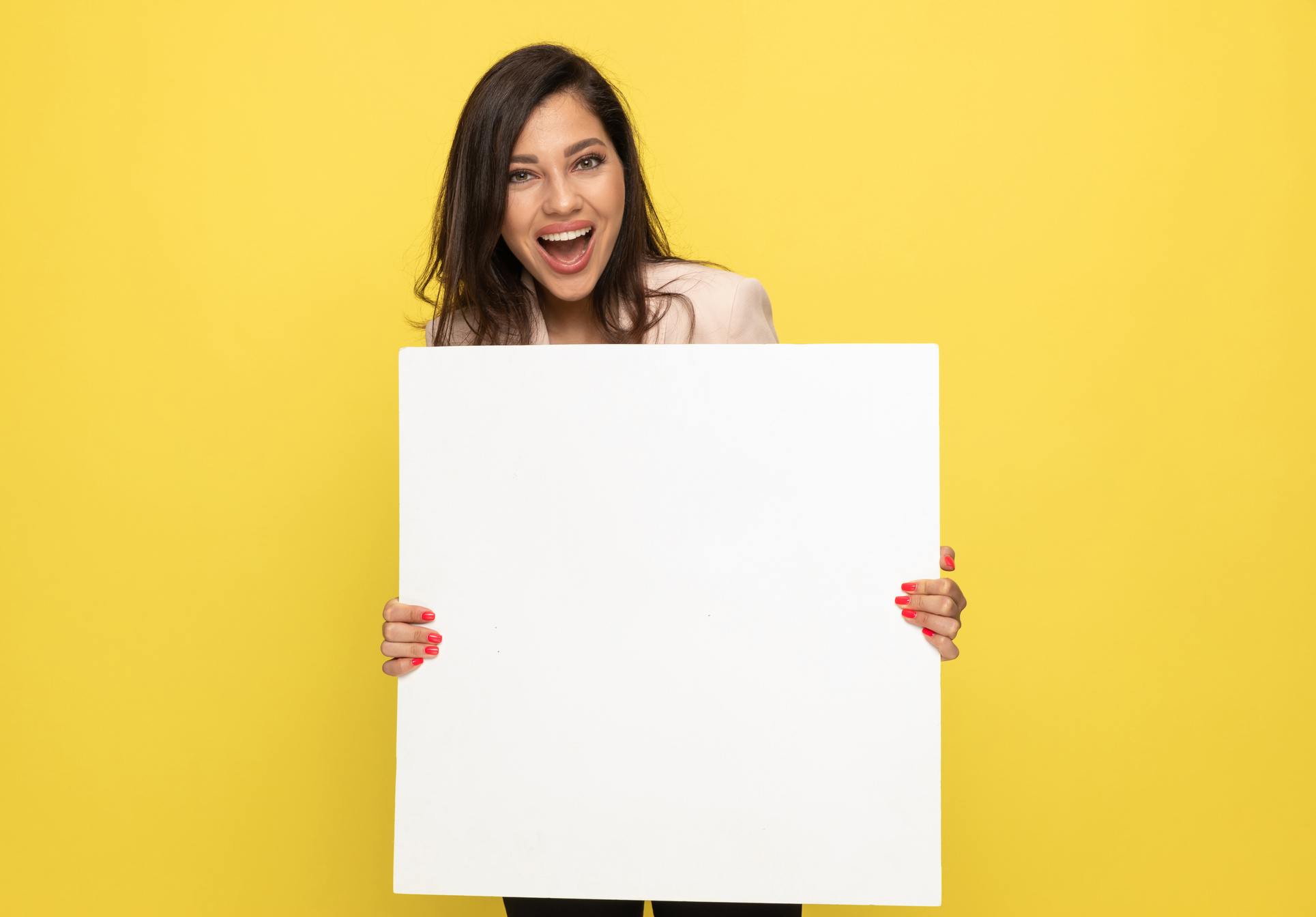 Woman Holding a Blank Board 